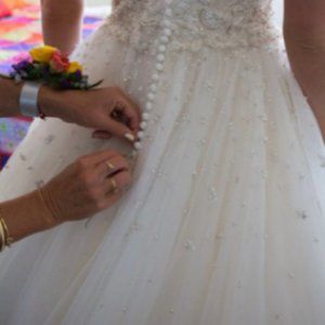 White beaded gown sweetheart neckline